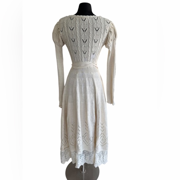 Lacemade Collection Ivory Cable Knit Midi Dress Crochet Lace Cottagecore Medium - Picture 8 of 10